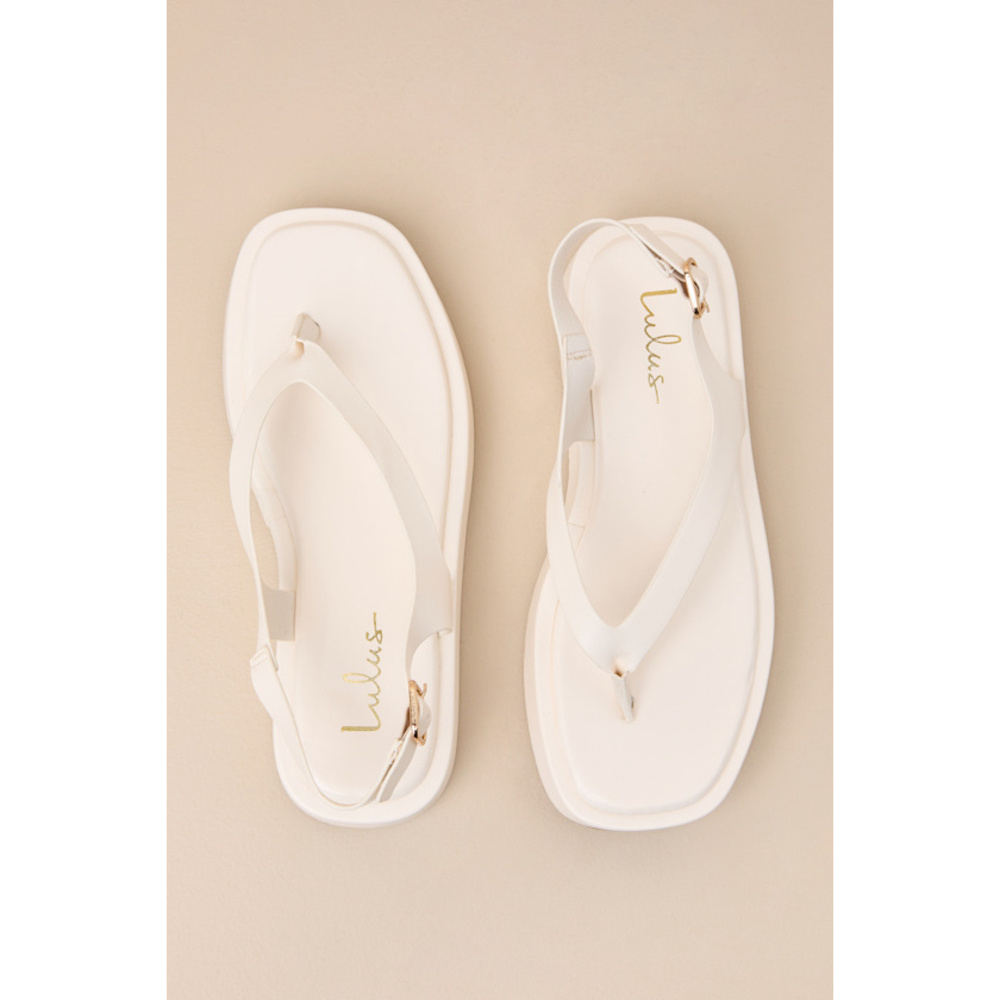 Lulus Maralynn Bone Flatform Thong Slingback Sandals White - Size 8